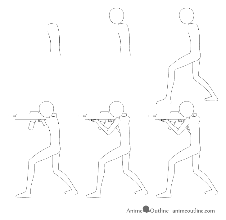 Anime aiming pose drawing step by step