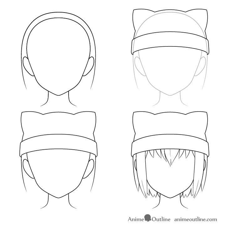 Anime cat ear hat drawing step by step