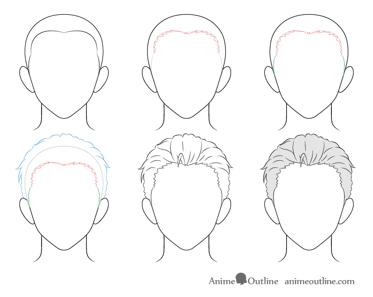Anime combed back male hair drawing step by step