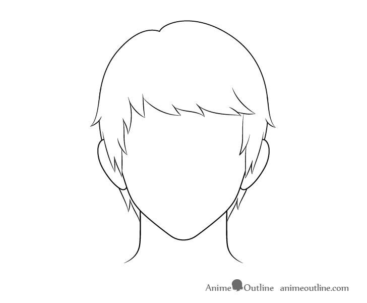 Anime combed male hair line drawing