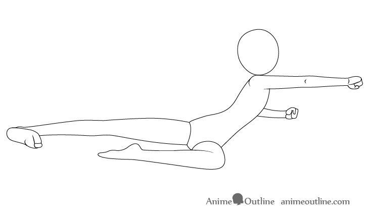 Anime flying kick pose arms drawing