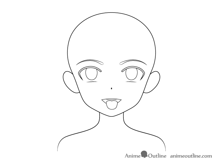 Anime girl open mouth tongue out outline drawing