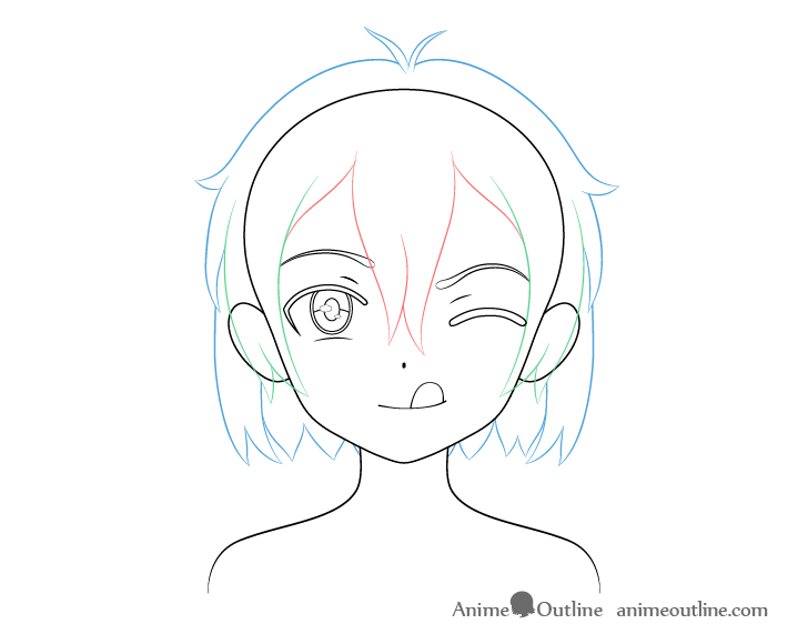 Anime girl tongue out hair drawing