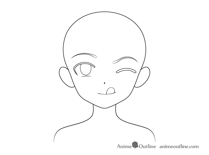 Anime girl tongue out outline drawing