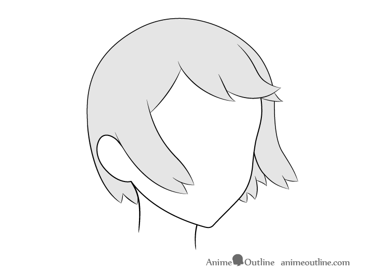 Anime hair blowing in wind 3/4 view drawing