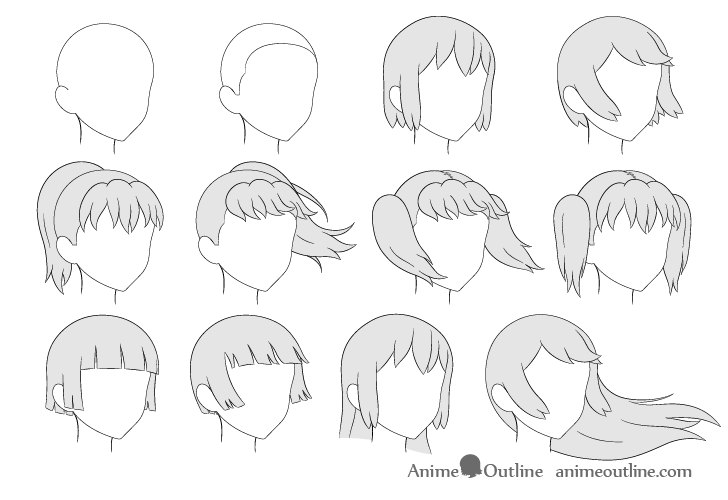 Anime hair drawing 3/4 view