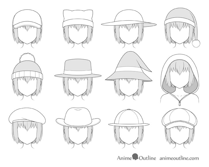 Anime hats shaded drawing