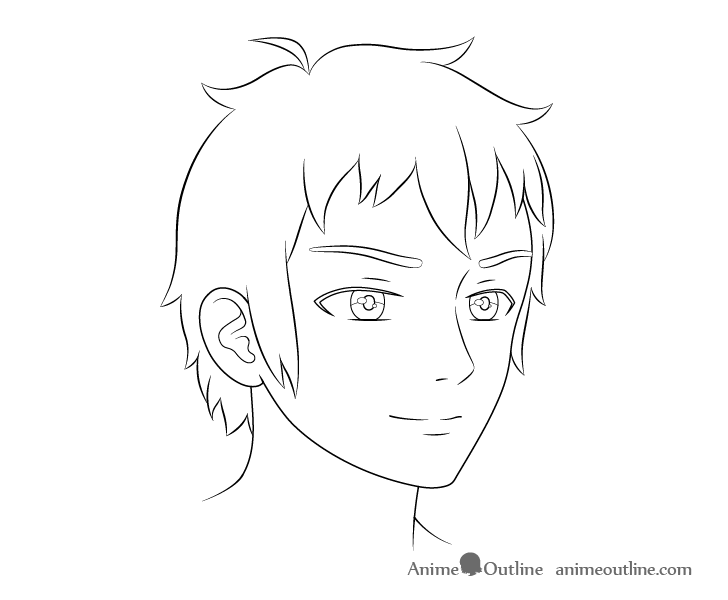 Anime male face 3/4 view line drawing