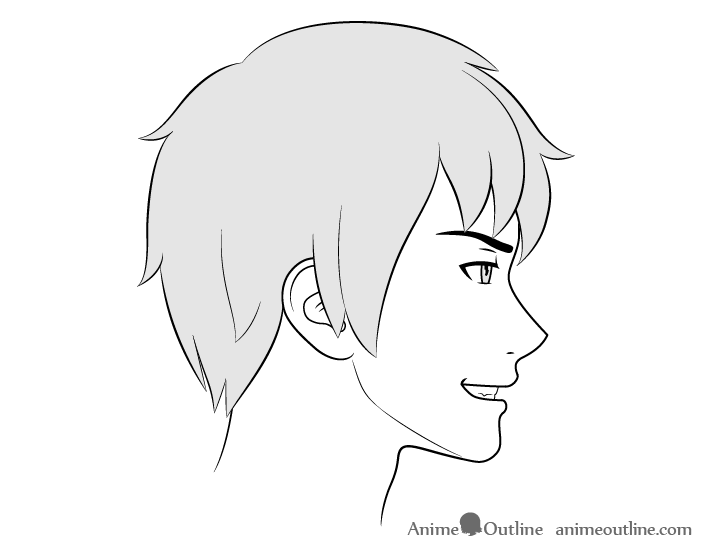 Anime male face side view grinning expression drawing