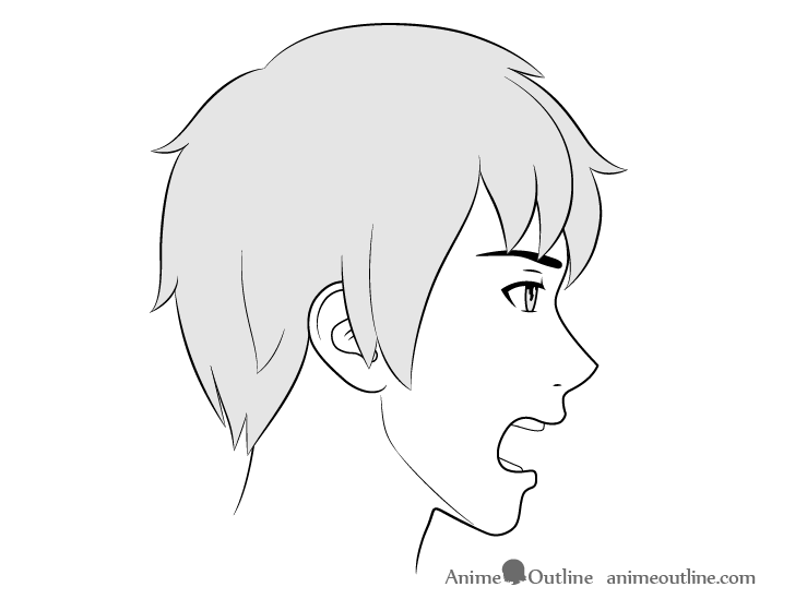 Anime male face side view yelling drawing