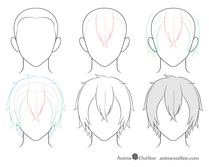 Anime medium long male hair drawing step by step