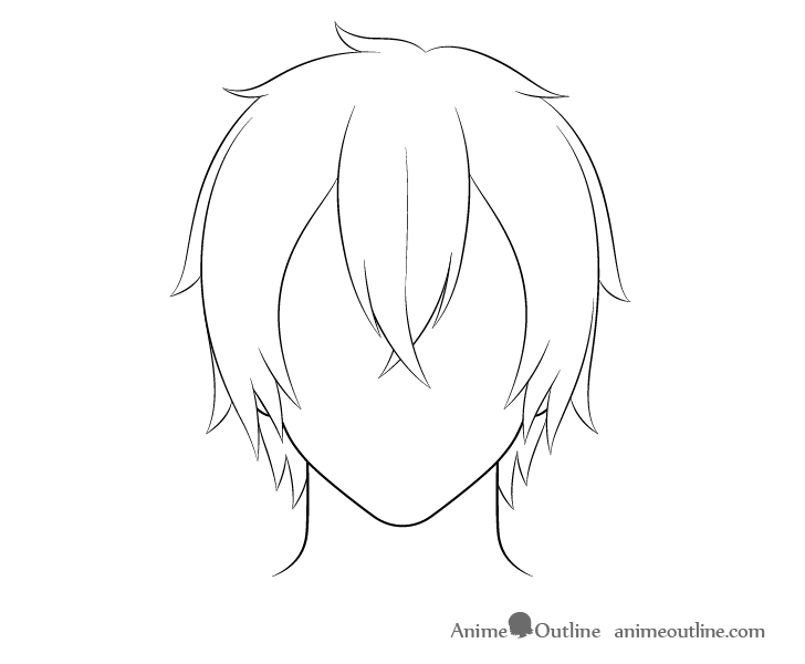 Anime medium long male hair line drawing