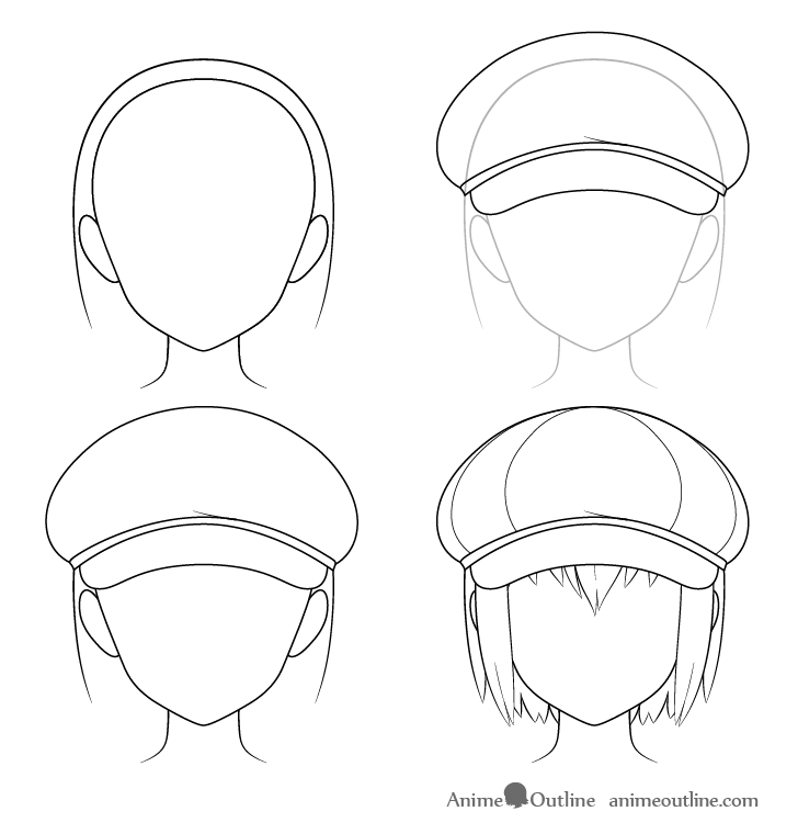 Anime newsboy cap drawing step by step