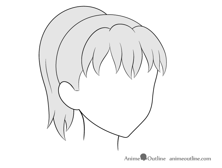 Anime ponytail hair 3/4 view drawing