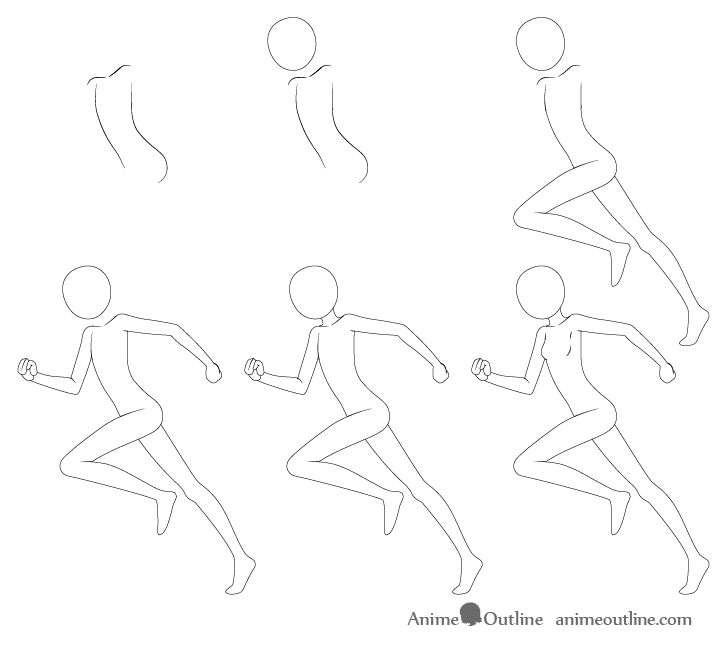 Anime running pose drawing step by step
