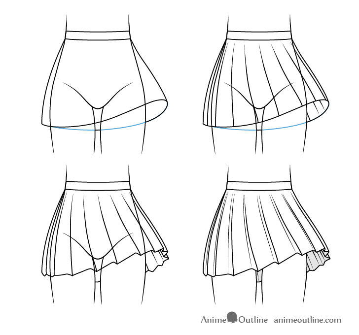 Anime school skirt blowing in wind drawing step by step