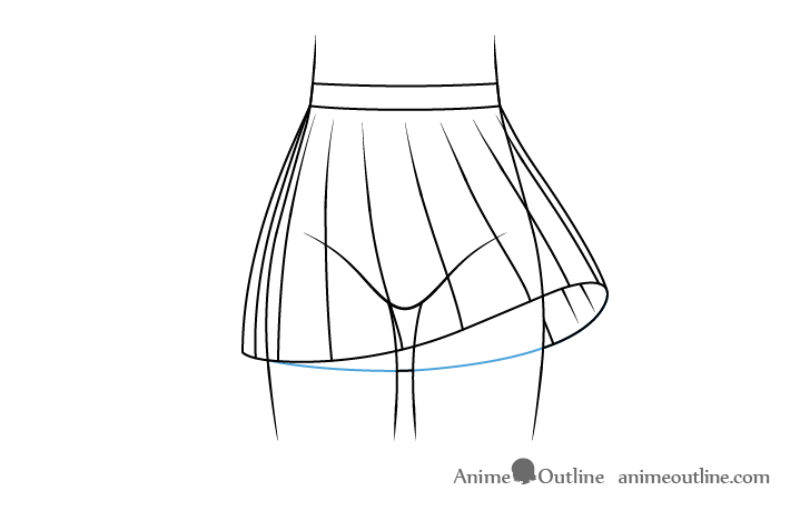 Anime school skirt blowing in wind folds drawing
