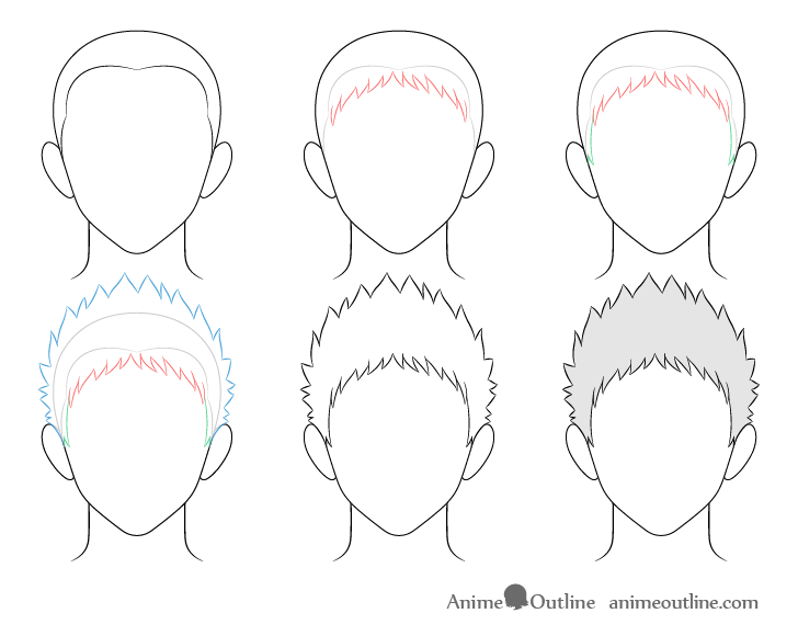 Anime spiky male hair drawing step by step