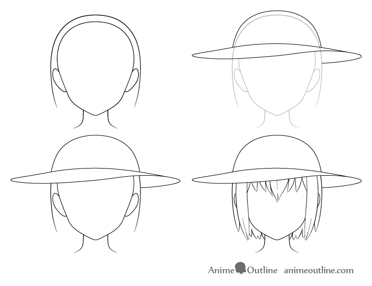 Anime sun hat drawing step by step