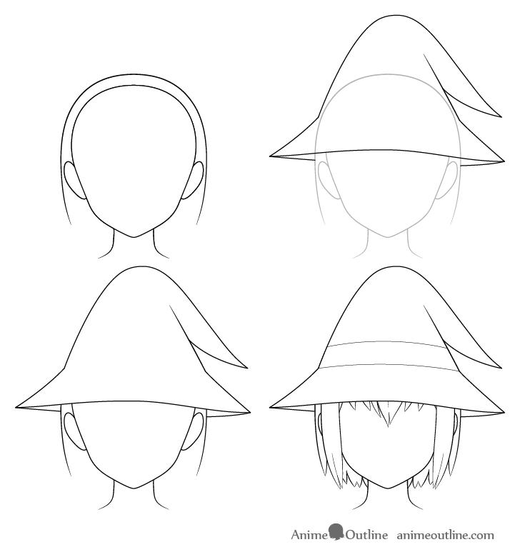 Anime wizard hat drawing step by step
