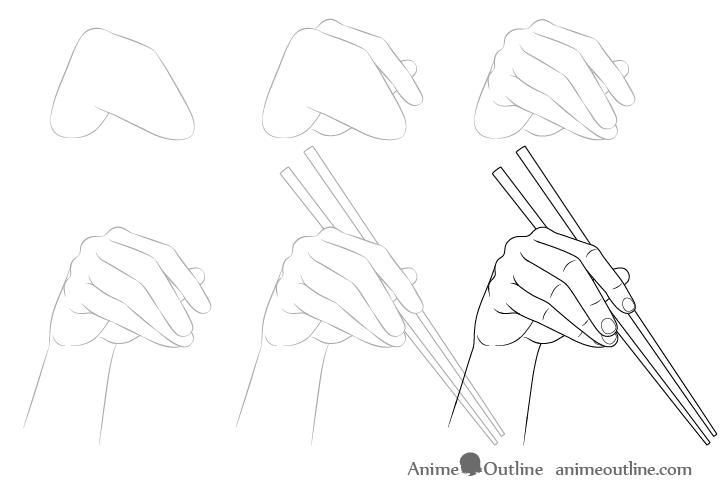 Hand holding chopsticks drawing step by step