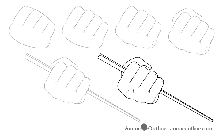Hand holding chopsticks in fist drawing step by step