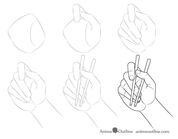 Hand holding chopsticks palm view drawing step by step
