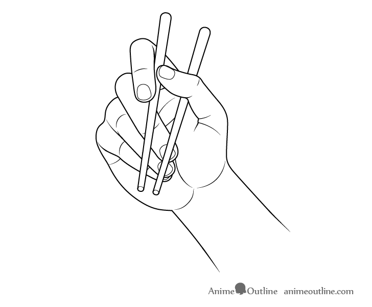 Hand holding chopsticks palm view drawing