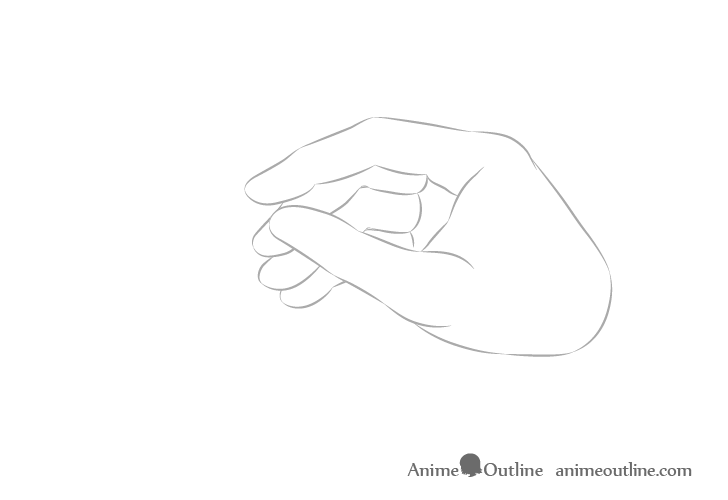 Hand holding chopsticks side view fingers drawing