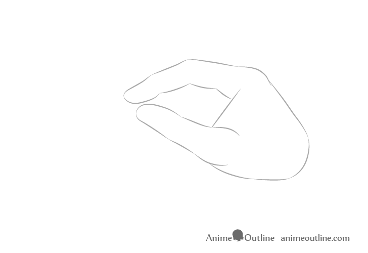 Hand holding chopsticks side view index and thumb drawing
