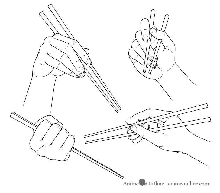Hands holding chopsticks drawing
